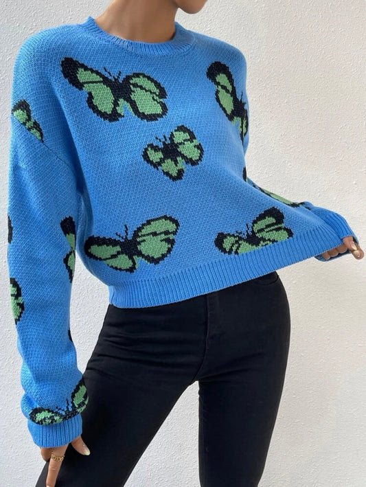 Jersey con patrón de mariposa de hombros caídos