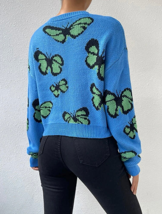 Jersey con patrón de mariposa de hombros caídos